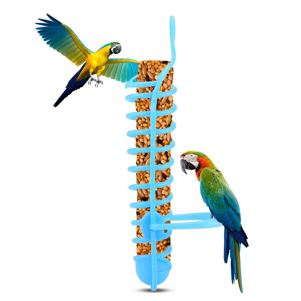 Parrots Feeder Basket Plastic Food Fruit Feeding Perch Stand Holder for Pet Bird Supplies(Blue)