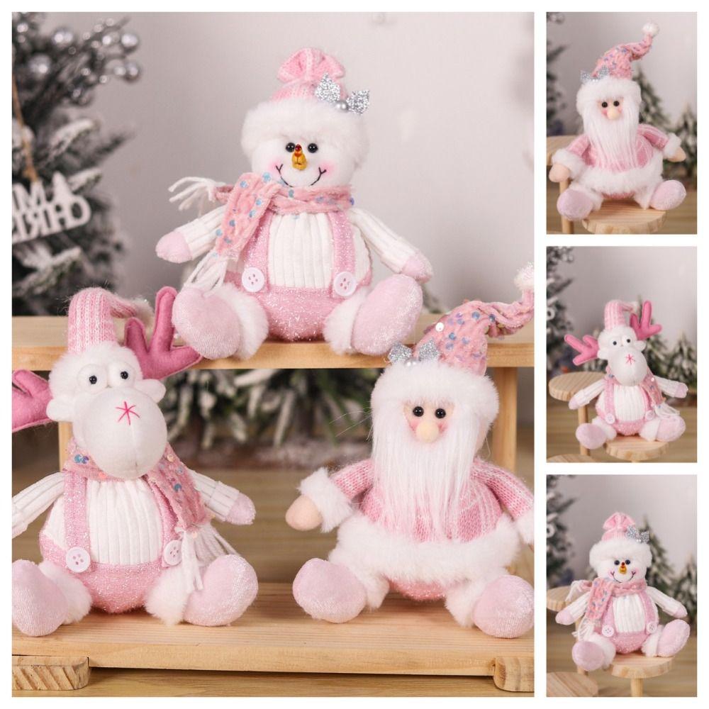 Sitting Knitted Elk Snowman Doll Realistic Christmas Pink Doll Decorations Kids Birthday Christmas
