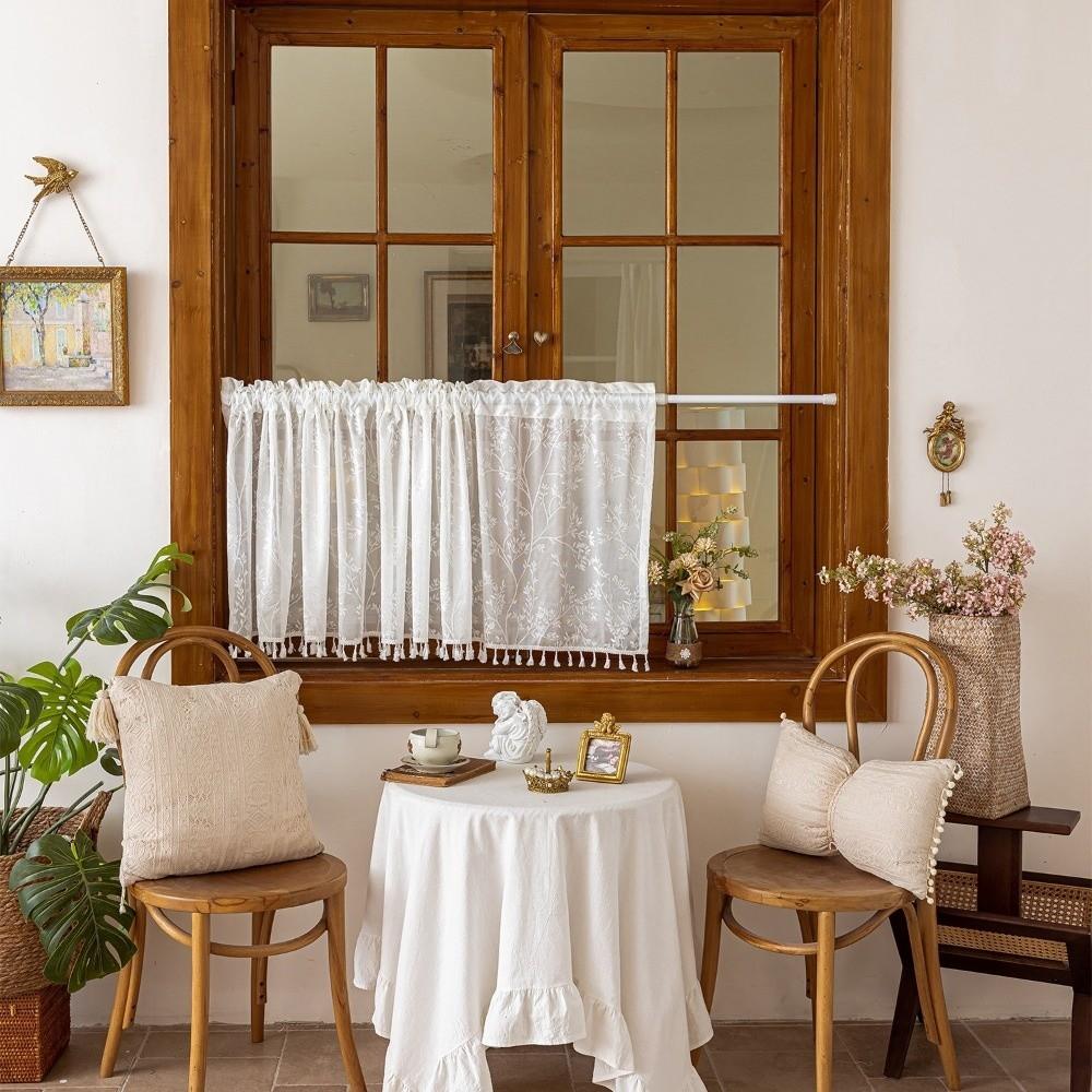 Sheer Voile Cafe Curtains Pastoral Style Cabinet Curtains Room Partition Curtain Kitchen Door