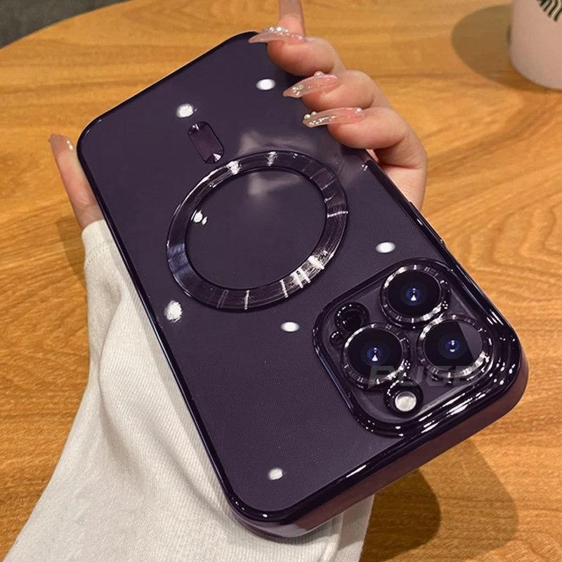 Роскошный прозрачный силиконовый чехол для магнитной зарядки Magsafe для iPhone 16 15 14 Plus 13 12 11 Pro Max с покрытием, противоударный, мягкий чехол