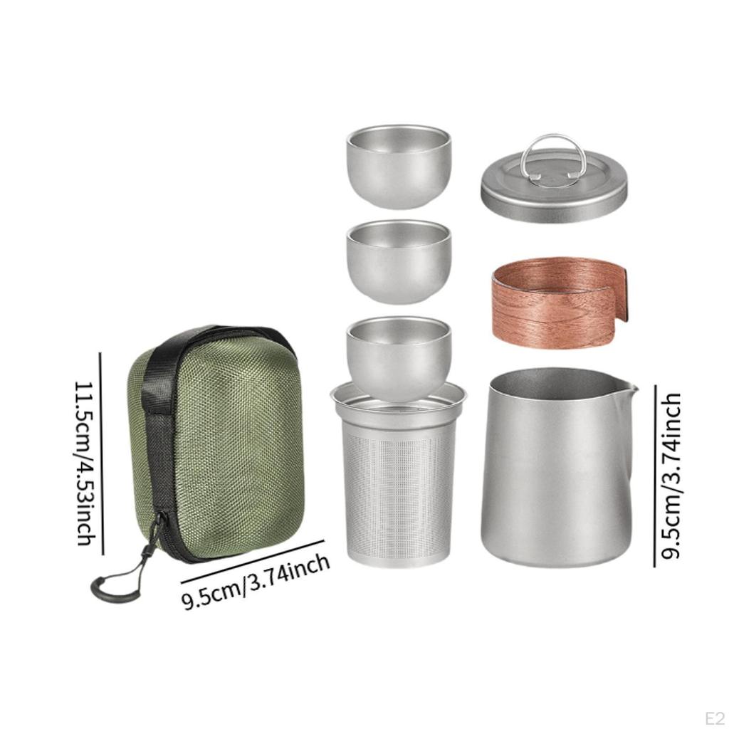 Портативный титановый чайный набор с чашками и сетчатыми чашками для приключений на открытом воздухе
