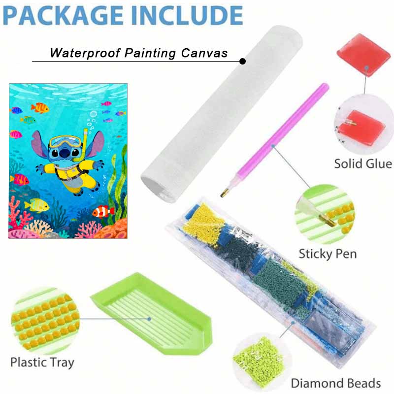 Disney 5d diamond painting, Stitch underwater snorkeling diamond art painting diy handmade sticker gift, home decoration painting