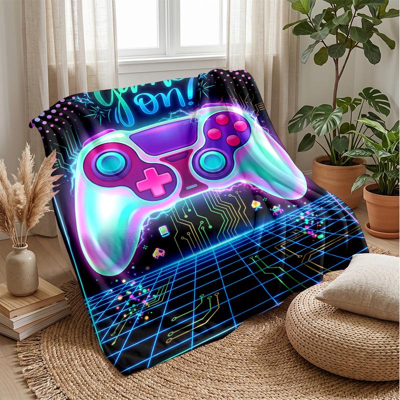 Neon Game Controller Theme blanket Lightweight Warm Flannel Blanket Decorative Throw Blanket for Home Decoration