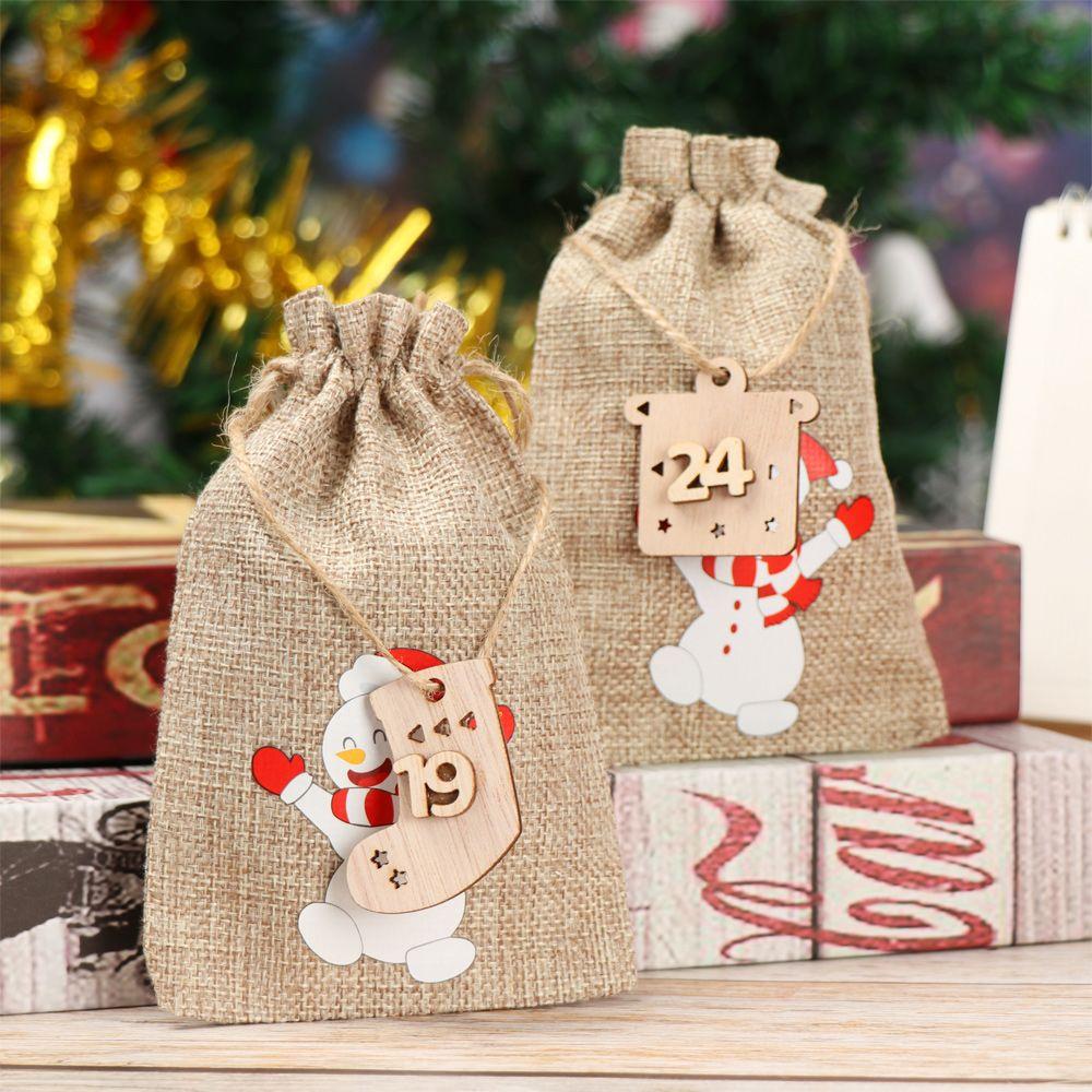 Gift Bags Decor Xmas Number Label Countdown Hanging Tags Christmas Advent Calendar Wooden Pendant