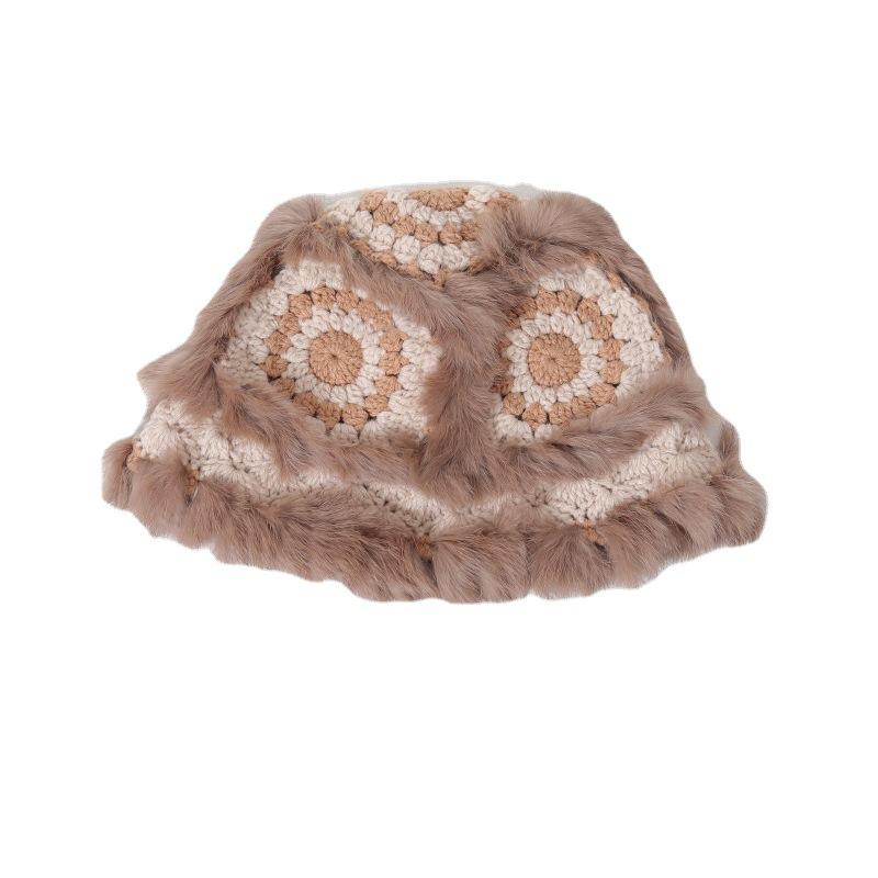 Ethnic Lion Dance Beanie Fluffy Rabbit Fur Chinese National Style Winter Warm Knit Hat