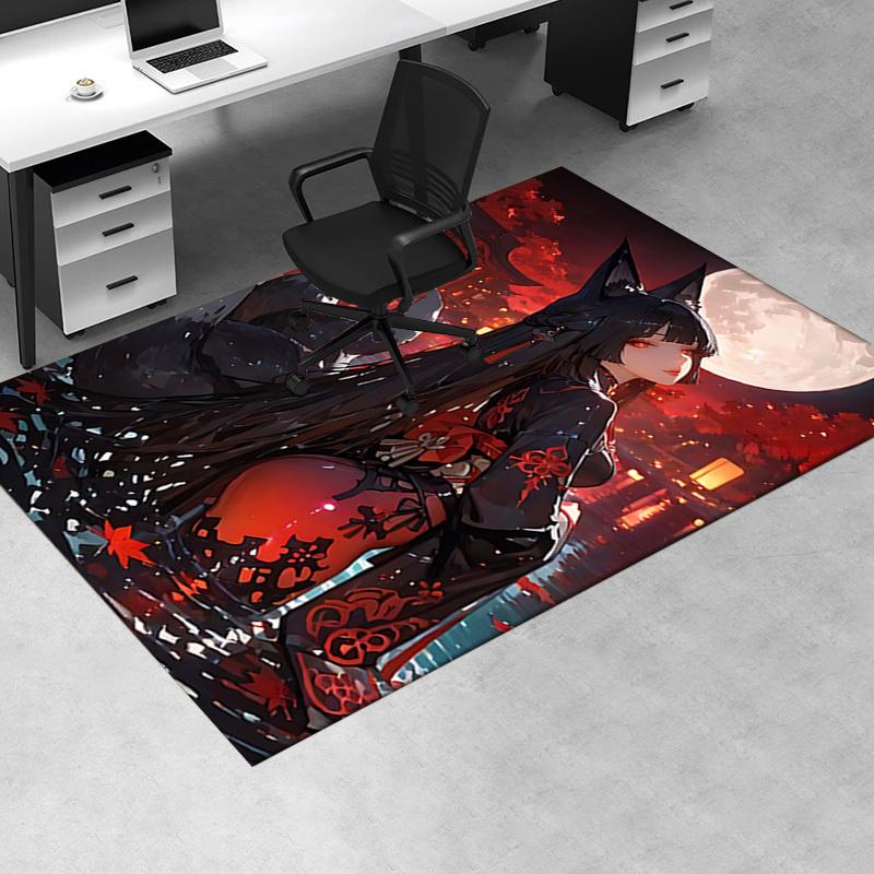 Japanese Fox Girl Chair Mat Office Carpet with Traditional Design for Home Decor and Gift