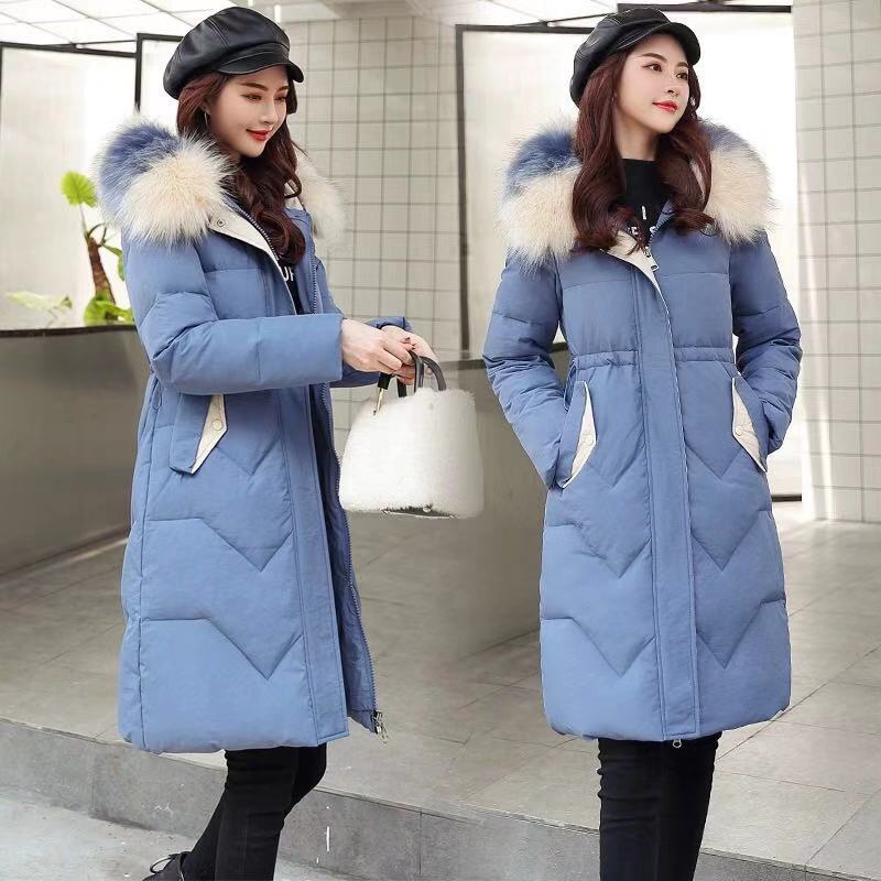 Осенне-зимний пуховик, хлопковая куртка, женская утолщенная хлопковая куртка средней длины с большим меховым воротником