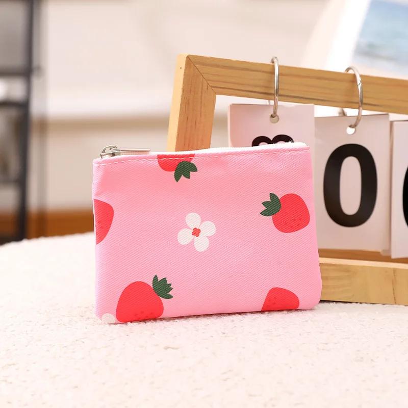 Маленький карманный мини-кошелек с цветочным принтом, небольшой свежий хлопковый цветочный мультяшный тканевый мешочек для карточек, женский студенческий кейс для хранения монет