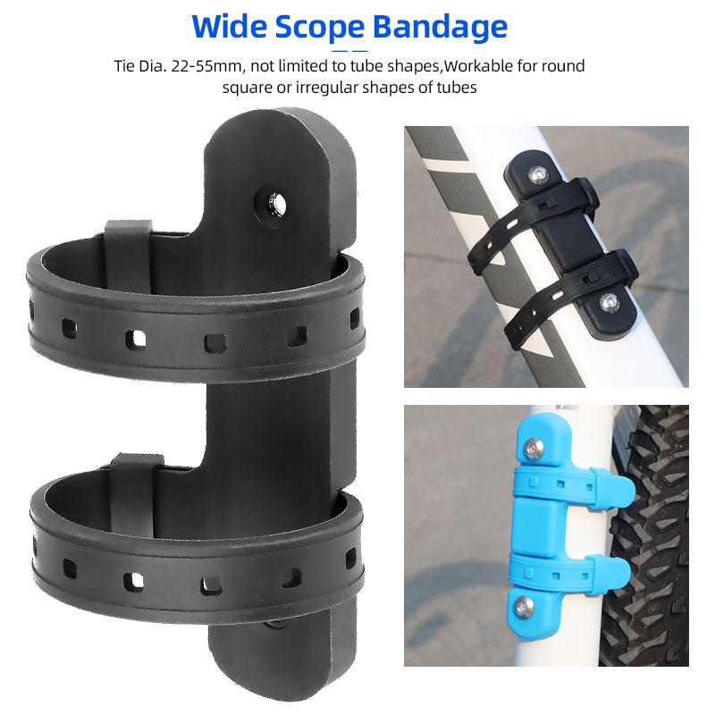 Wide Scope Bicycle Water Kettle Mount Adaptor Elastic Silicone Gel Bandage Bottle Cage Strap Seatpost Fork Frame Install 6