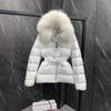 Down jacket short fox hair women's waist fur trim Logo logo jacket