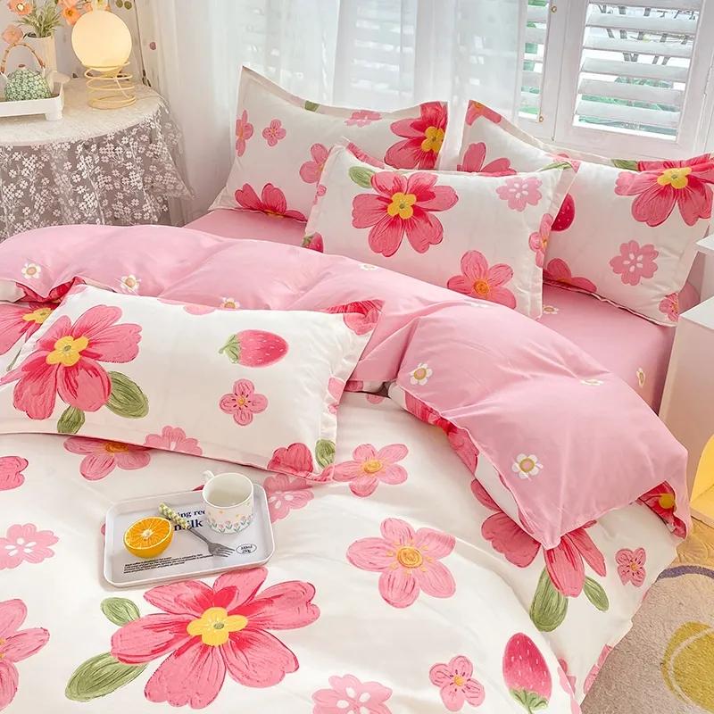 WTEMPO Комплект постельного белья Four Seasons из смеси хлопка, благоприятной для кожи, из четырех частей, простыни с принтом, комплект стеганого одеяла для дома, двуспальный комплект постельного белья