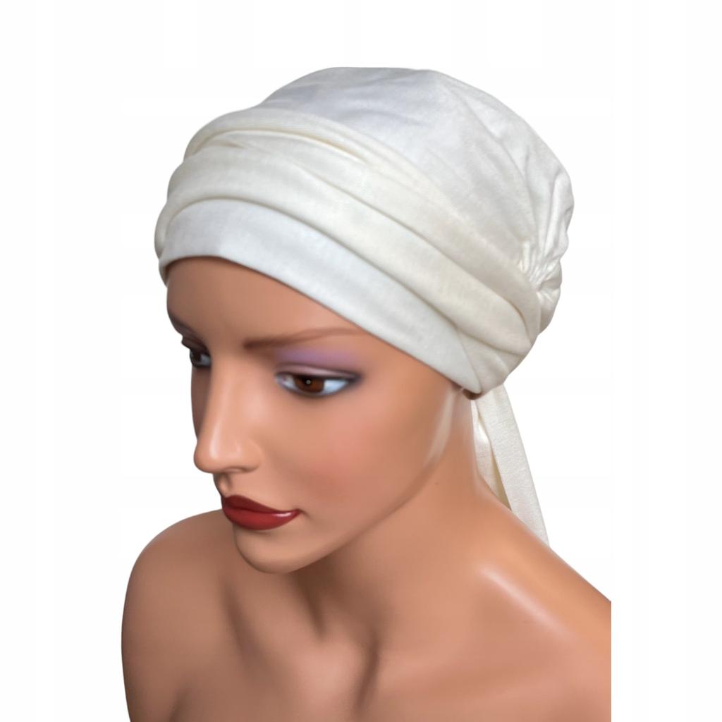 Chusta Damska Na Głowę Lara Ecru Turban Gładki Także Po Chemioterapii