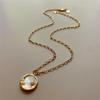 Pendants Vintage Moon Sun And Necklace White Shell Round Coin Stainless Steel Chain Necklaces Femme Jewelry Bijoux Gift