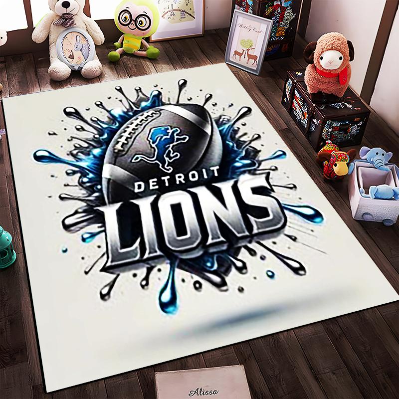 Detroit Lions Football Logo Design Rug Non-slip rug suitable for living room and bedroom sofas.