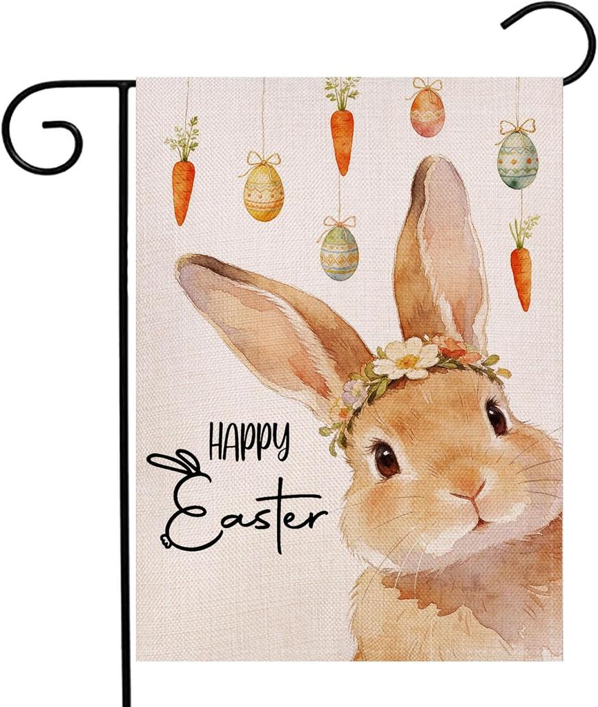 Happy Easter Bunny Garden ag 12.5x18 Inch Double Sided Outside, Carrot Easter Egg Holiday Yard Outdoor ag