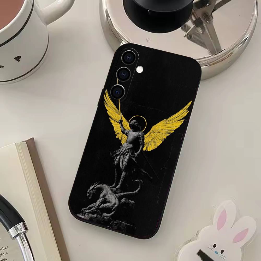 Чехол-крест Архангела Михаила для Samsung Galaxy A73,A72,A71,A70,A53,A52,A51, Мягкий силиконовый черный чехол