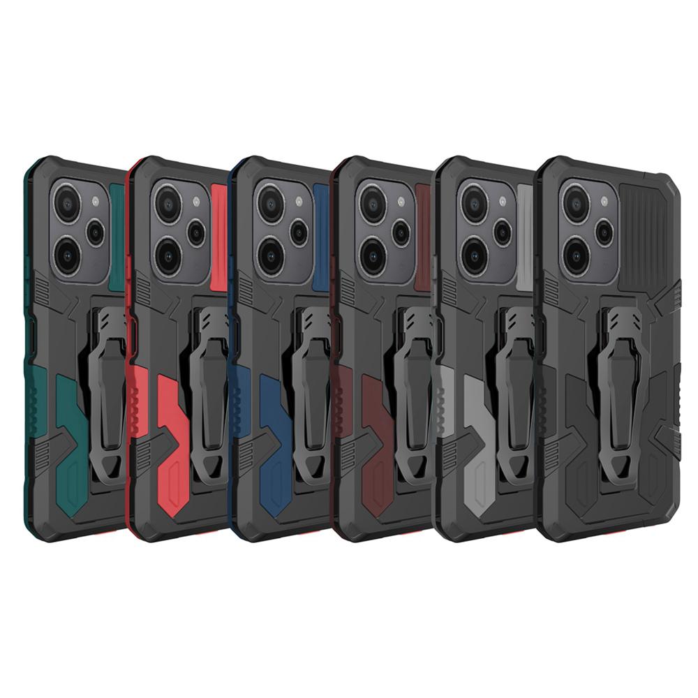 KEYSION Противоударный защитный чехол для Redmi 12 4G 12 5G 12C, силиконовый + ПК, металлическая подставка, задняя крышка с зажимом для телефона для Xiaomi POCO M6 Pro 5G