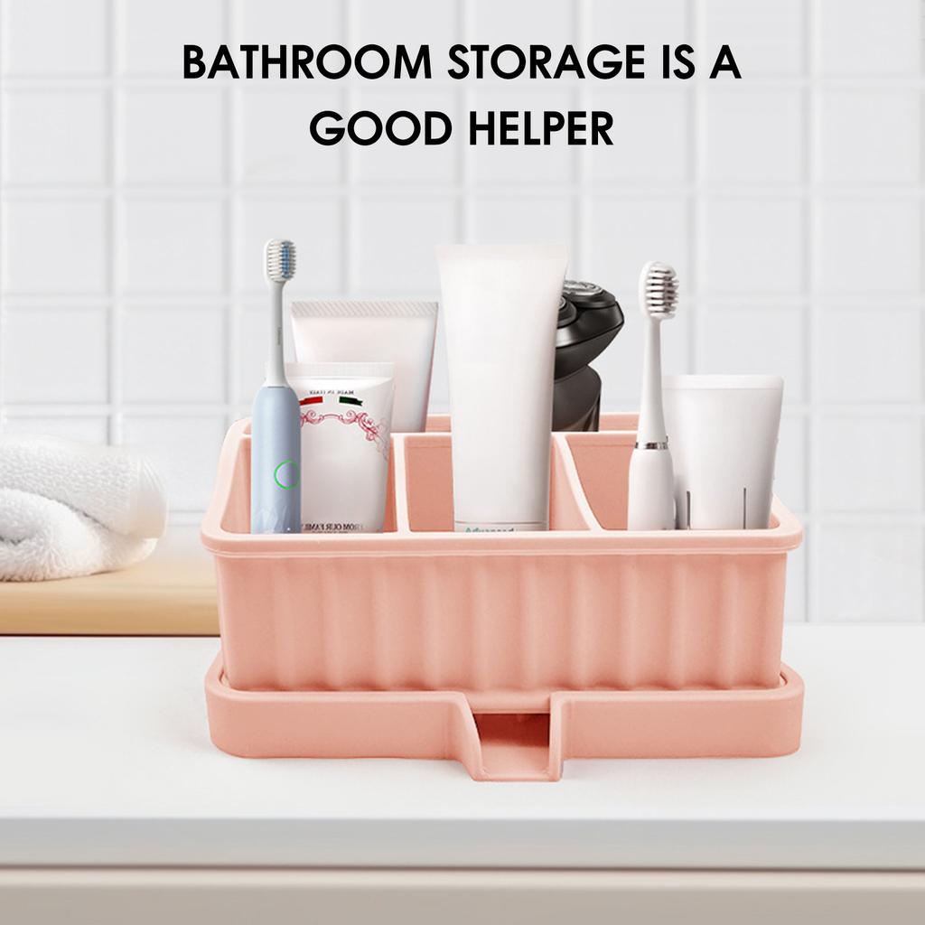 Toothbrush Holder with Soap Tray Bathroom Organizer with Drainage Holes Removable Design for Toothbrush Toothpaste Cosmetics