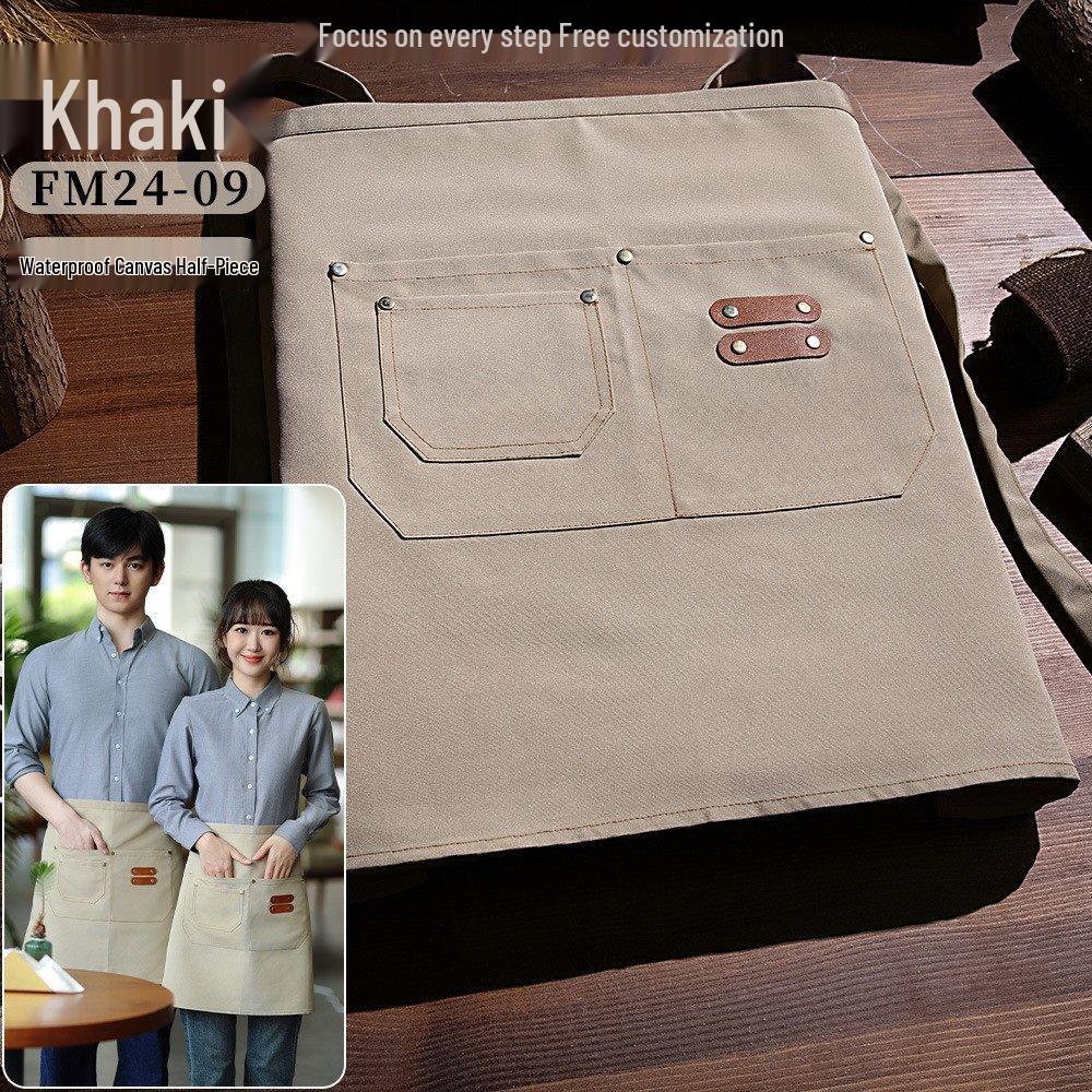 Fashionable Waterproof Canvas Half Apron - Breathable & Wear-Resistant for Work & Catering