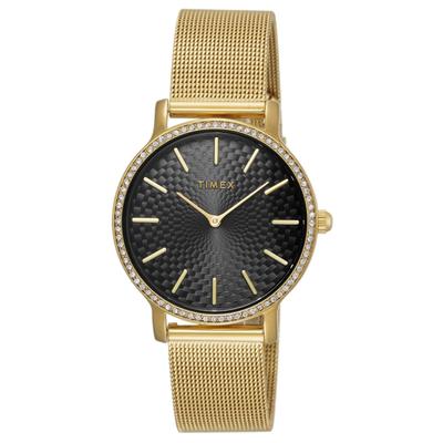 Часы Timex TRANSCEND с черным циферблатом, латунным минеральным стеклом, кварцевым японским механизмом, 34 мм, американские часы TW2V52300, золотые [TIMEX] женские [Товар]