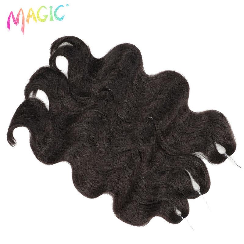 Magic Body Wave Crochet Hair Extensions 24 Inch 3PCS Synthetic Wavy Braiding Hair For Black Women Natural Black Braids Fake Hair
