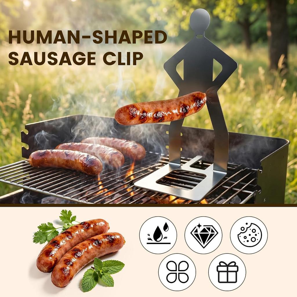 Funny BBQ Man Hot Dog Holders, 2026 New Reusable Stainless Steel Sausage Stands, Portable Hot Dog Roasters, Barbecue Grill Accessories 3 PCS