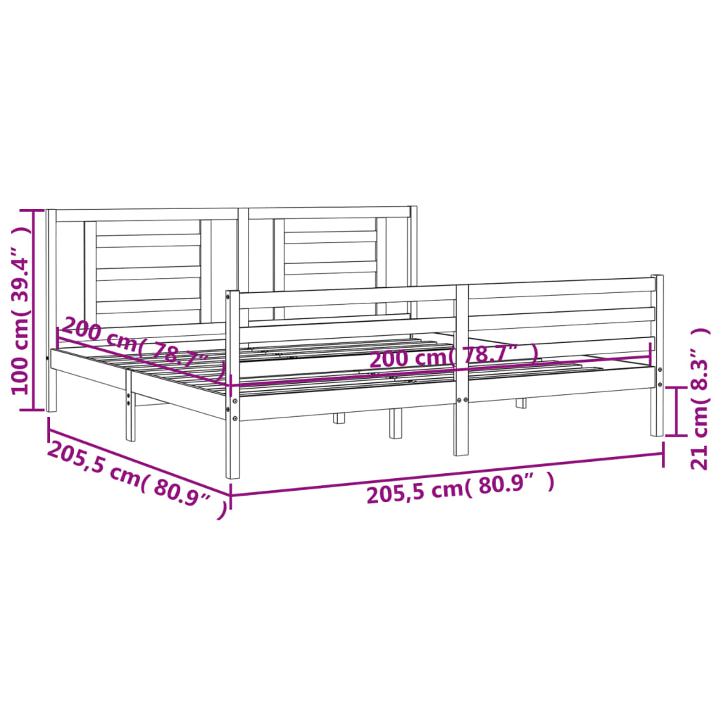 Solid Wood Bed with Headboard White 200 x 200 cm