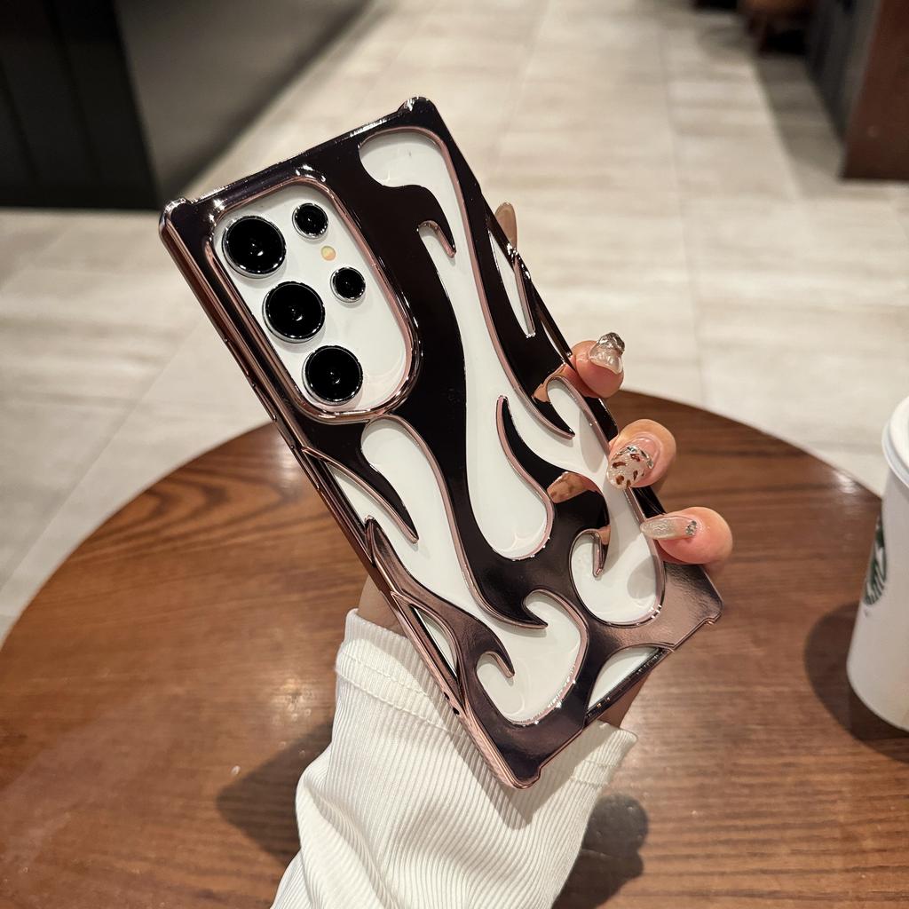 Чехол с 3D-рисунком пламени с покрытием для Samsung S25 S24 Plus S22 S23 Ultra A16 A06 A55 A15 A54 A14 Модный полый противоударный чехол