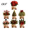 Small Indoor Ornament for Entrance Simulated Crochet Christmas Potted Decor, Knitted Mini Artificial Tree Flower Cute Smiling Desktop Decorations
