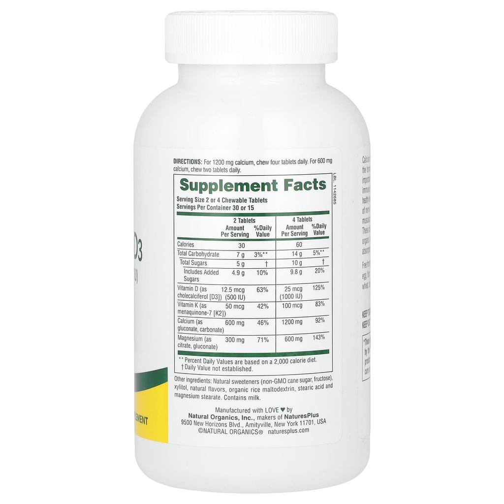 Cal/Mag/Vitd3 with Chewable Vitamin K2, Vanilla, 60 Chewable Tablets