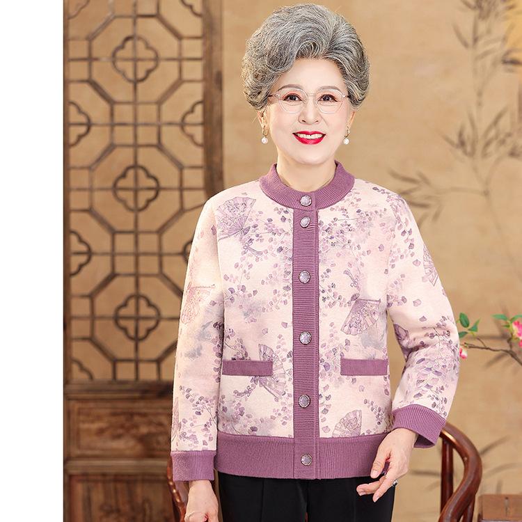 Кардиган свитер для среднего и пожилого возраста Бабушка Зимняя одежда Плюс бархатная подкладка Теплое пальто Пальто для мамы на осень и зиму Женское