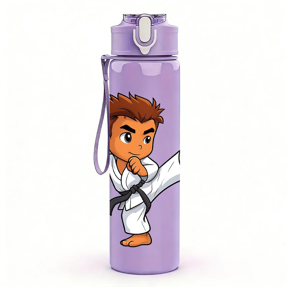 1PC Karate Kid Boy Martial Arts Print 750ml Color Plastic Sports Water Bottle Leakproof Flip Straw Lid Suitable for Sports Office Home Use