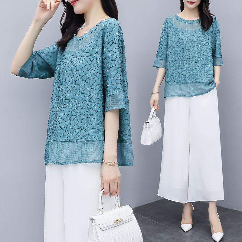 Летняя повседневная и модная женская шифоновая блузка большого размера с принтом, модная, с рукавами средней длины, свободная