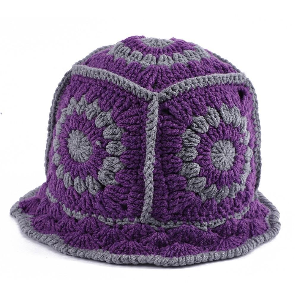 Hollow Flower Sun Hat Fleece thread Bucket Hat Casual Knitted Fisherman Hat Girl