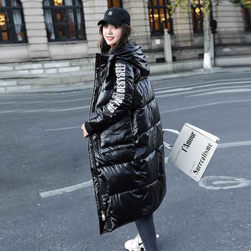 Women's Cotton Jacket Mid-length Over Knee Shiny Winter Washable Cotton Jacket Women's Korean Style Thickened Puffer Jacket