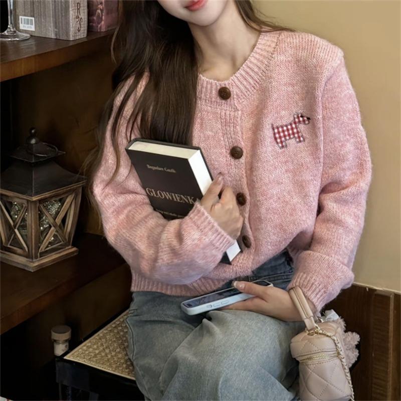 Свитер с нашивкой щенка, милый и нежный, женский, новый осенне-зимний, модный вязаный кардиган свободного ленивого стиля