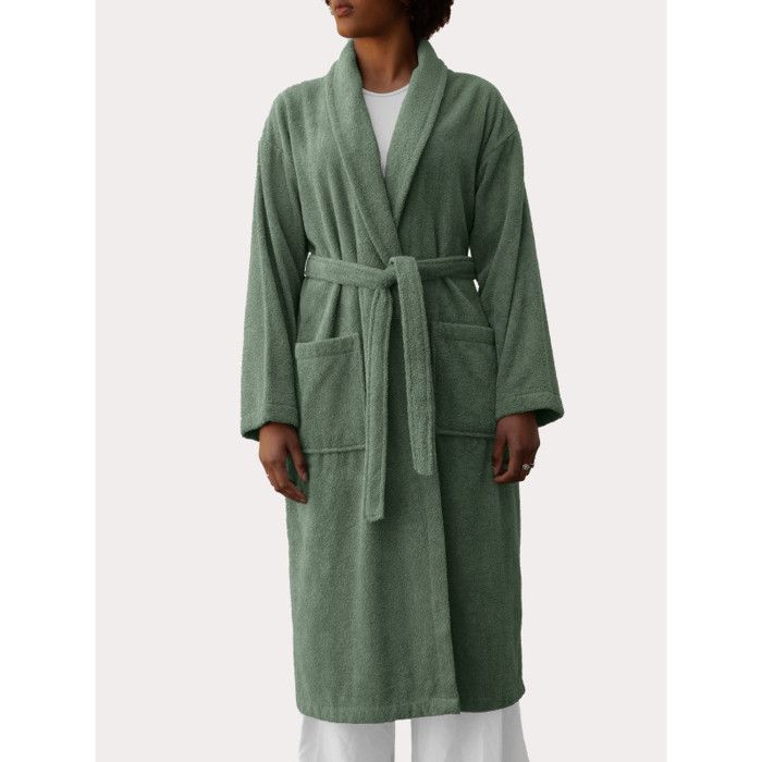 Peignoir col châle Eponge coton 380 gr/m² "Naïa" Vent du sud - Olive - Taille S