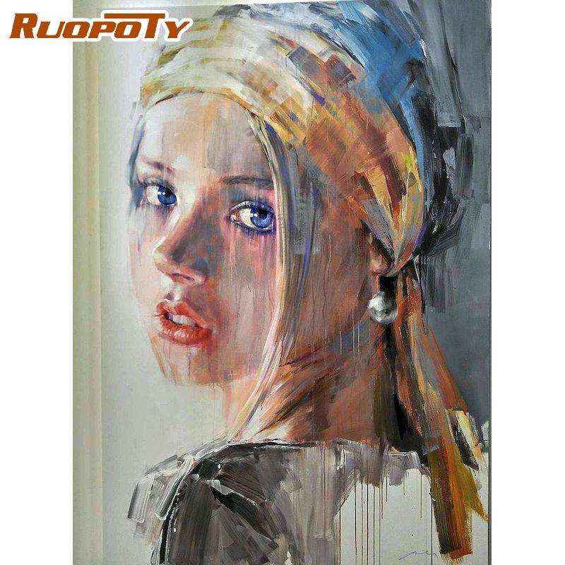 RUOPOTY Безрамная картина «сделай сам» по номерам, картина, современная женская настенная живопись, акриловая краска на холсте для домашнего декора 40x50 см