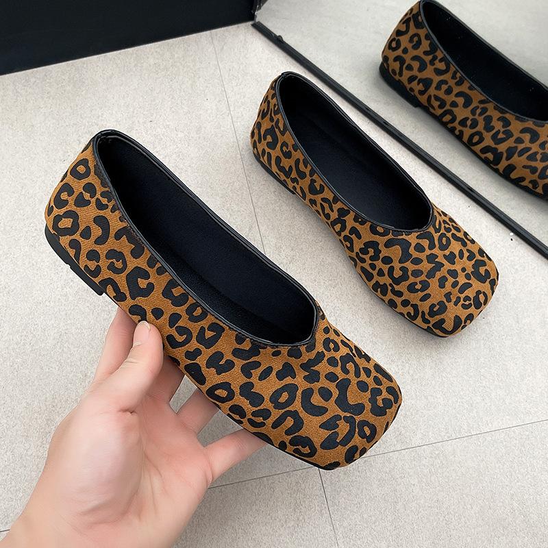 2025 New Horsehair Mary Jane Retro Round Head Ballet Shallow Mouth One-word Buckle Flat Bottom Leopard Print Single Shoes Women's Shoes