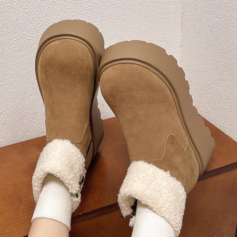 Ботильоны женские на меховой платформе, замшевые туфли на плоской подошве, женские, трендовые, зимние, брендовые, повседневные, для прогулок, удобные, женские, зимние, ботинки