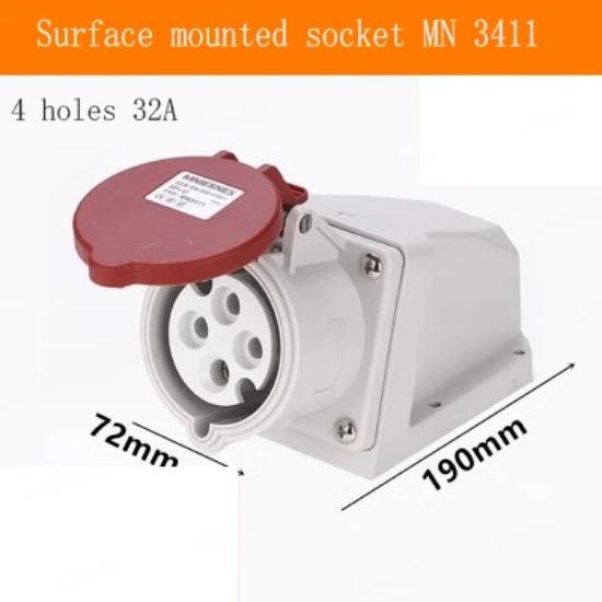 1 шт. промышленные вилки и розетки для поверхностного и скрытого монтажа, 3, 4, 5 отверстий, 16 А, 32 А, водонепроницаемые, два, три фазы