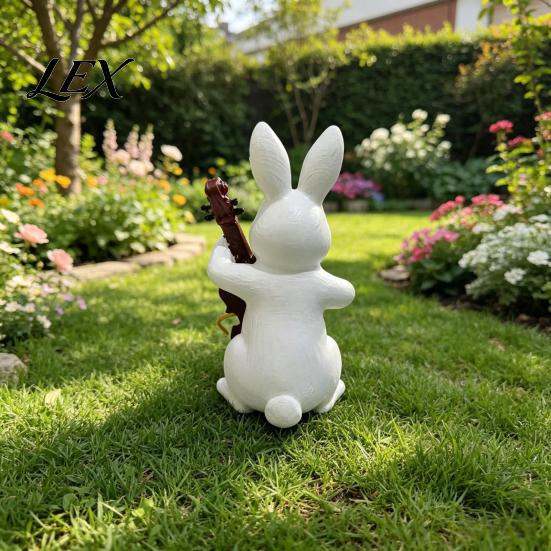Resin Animal Statue Cute Rabbit Playing Violin Ornament, Synthetic Figurine, Miniature Forest Decor Realistic Hand Painted Sculpture, for Garden Patio