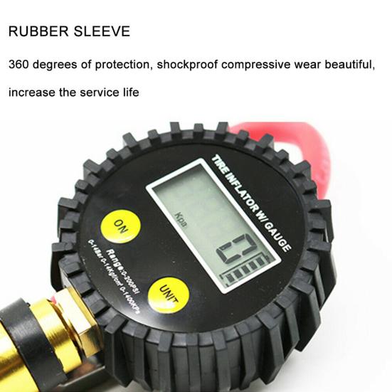 LCD Display Tire Pressure Gauge with Rubber Hose Ergonomic Design 200PSI