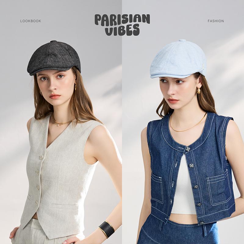ELLE Fashion Linen Newsboy Hat for Women