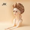 Reusable Satin Bonnet Sleeping with Elastic Tie Band Adjustable Large Silk Hair Women Wrap Solid Color Braids Long Curly Night Sleep Cap