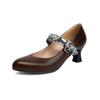 Модные коричневые женские туфли Мэри Джейн, модные туфли-лодочки с острым носком и ремешком с пряжкой, весна-осень 2025, элегантные туфли на высоком каблуке, женская обувь, размер 32-48