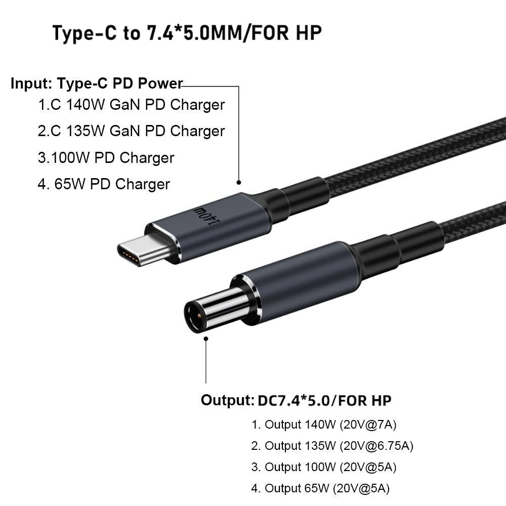 180CM Laptop USB Type C To DC Cable 20V 7A Power Supply Cord for HP/Dell/Asus Home Office