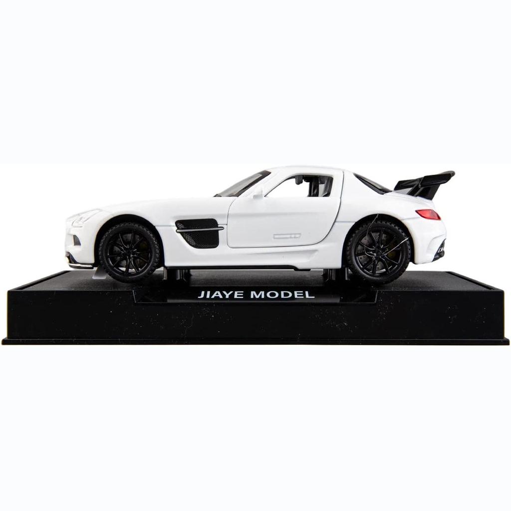 1:32-масштабная модель автомобиля Benz SLS AMG, литая под давлением цинкового сплава, игрушечная машинка с откидной спинкой, звуком и светом для детей, мальчиков и девочек