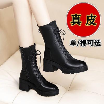 Кожаные ботинки Мартин женские в британском стиле 2025 осень и зима новые полусапоги универсальные на плоской подошве бархатные ботинки ботинки-локомотивы короткие ботинки