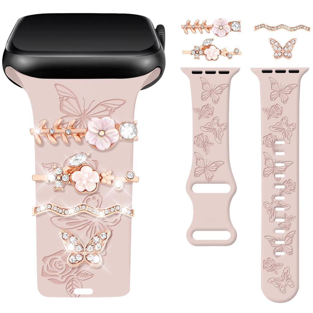 Rhinestone Charm Silicone Strap Ring for Apple Watch